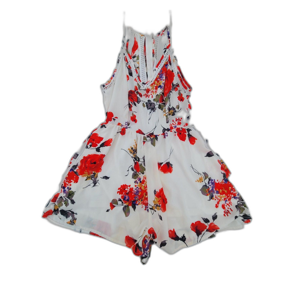 Sienna Sky Floral Halter Jumpsuit Romper Cream Small NWOT